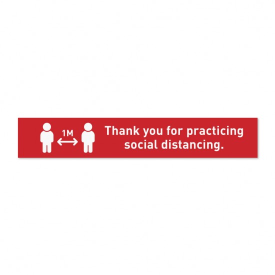 Covid-19 Floor Sticker Thank you for practicing social distancing 30x5cm Red 3pcs